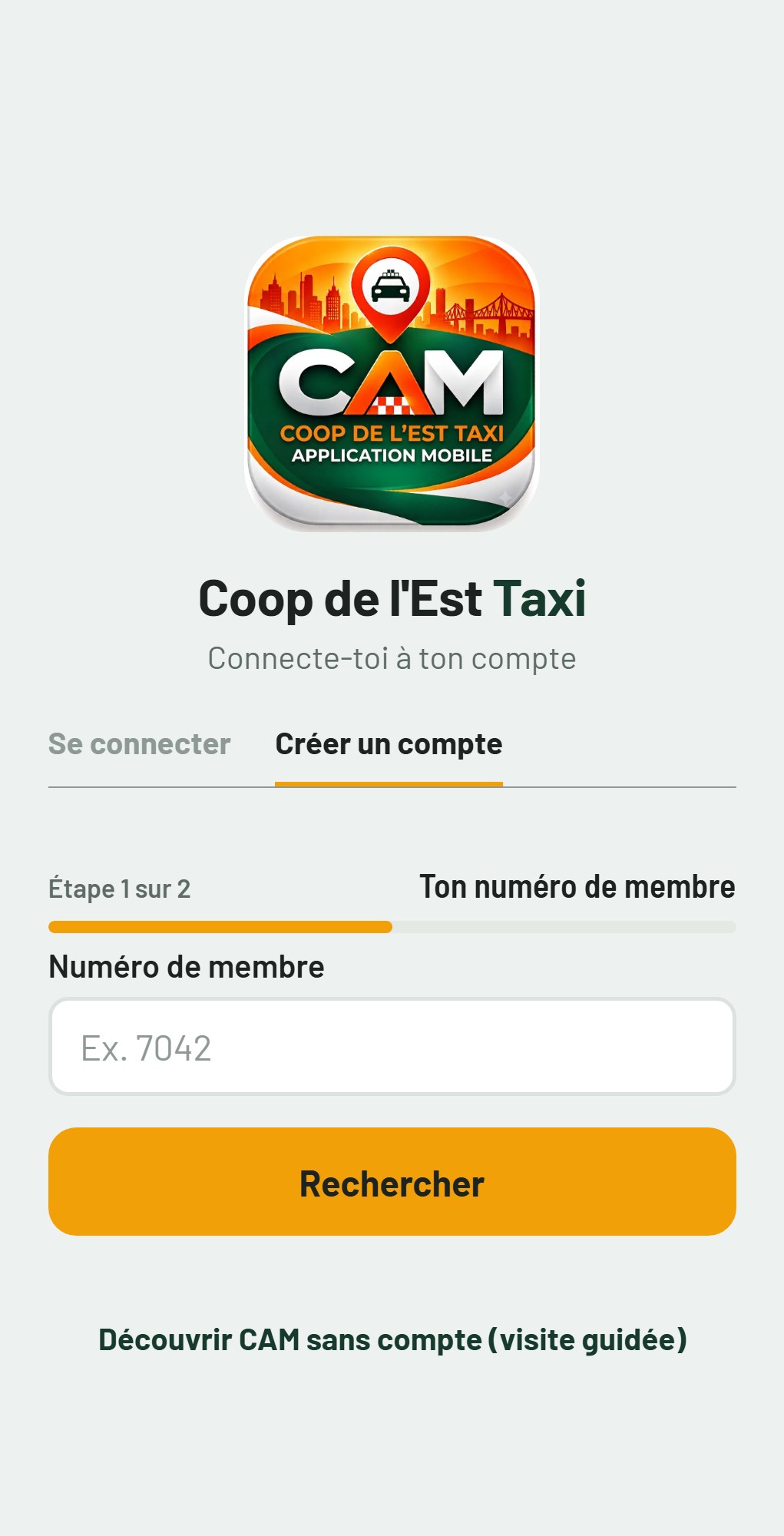 Écran de création de compte CAM : recherche par numéro de membre